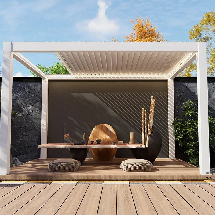 Motorized Retractable Aluminum Pergola with LED Lighting for Outdoor Gardens and Balconies