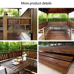 Outdoor Metal Pergola with Wooden Roof and Table, Modern Hardtop Garden Pavilion for Patio and Courtyard