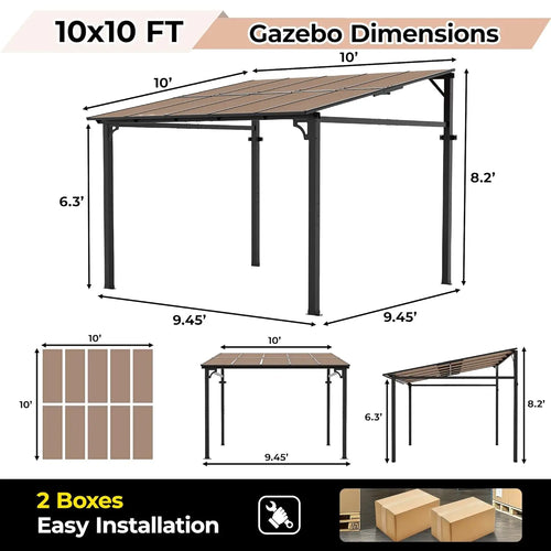 10 x 10 ft Wall-Mounted Hardtop Gazebo with Heavy-Duty Metal Frame for Patio and Backyard