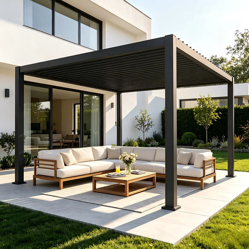 Aluminum Pergola Gazebo with Adjustable Louvered Roof for Outdoor Patio, Garden and Backyard