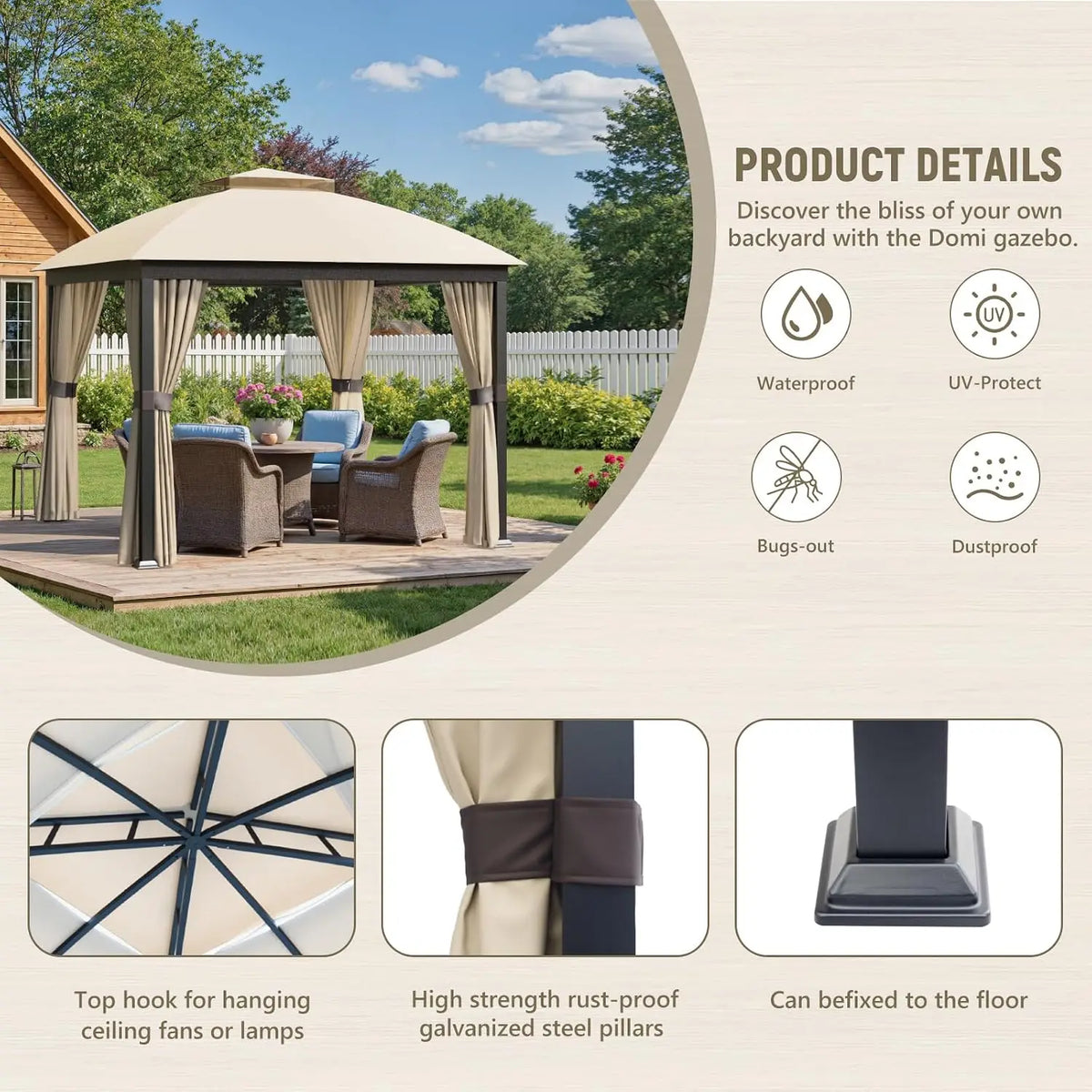 10x10 ft Outdoor Patio Gazebo with Double Roof, UV Protection and Privacy Panels