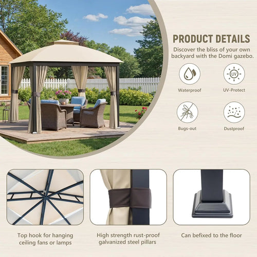 10x10 ft Outdoor Patio Gazebo with Double Roof, UV Protection and Privacy Panels