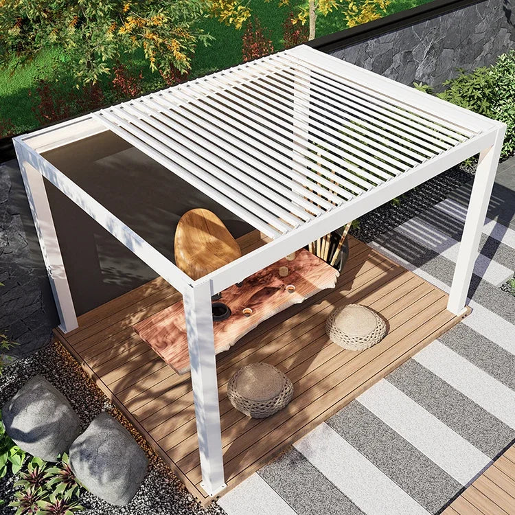 Motorized Retractable Aluminum Pergola with LED Lighting for Outdoor Gardens and Balconies