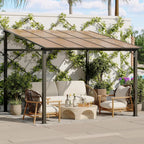 10 x 10 ft Wall-Mounted Hardtop Gazebo with Heavy-Duty Metal Frame for Patio and Backyard