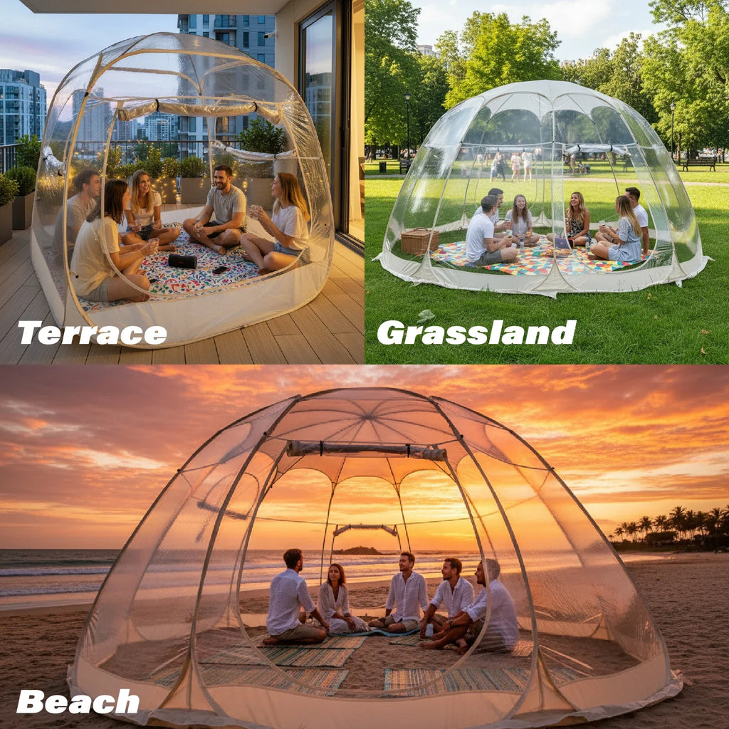Portable Clear Dome Gazebo for 2–4 People, Transparent Bubble Shelter with 360° Views for Patio and Garden