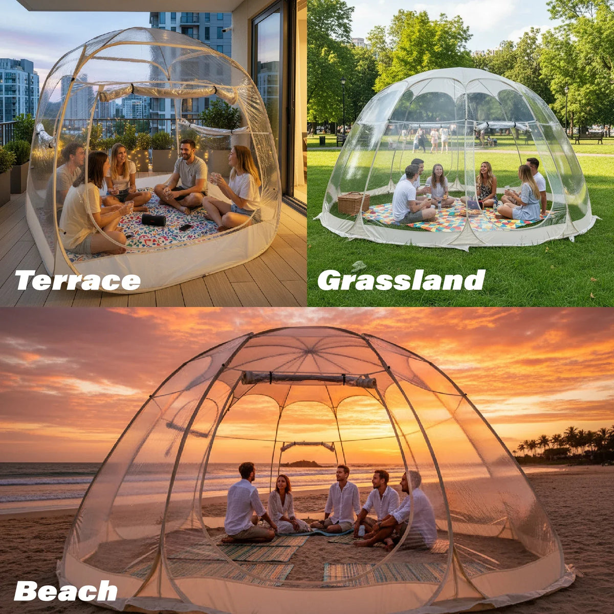 Portable Clear Dome Gazebo for 2–4 People, Transparent Bubble Shelter with 360° Views for Patio and Garden