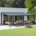 12 x 20 ft Wall-Mounted Lean-To Gazebo with Galvanized Steel Hardtop Roof and Drainage System Grey