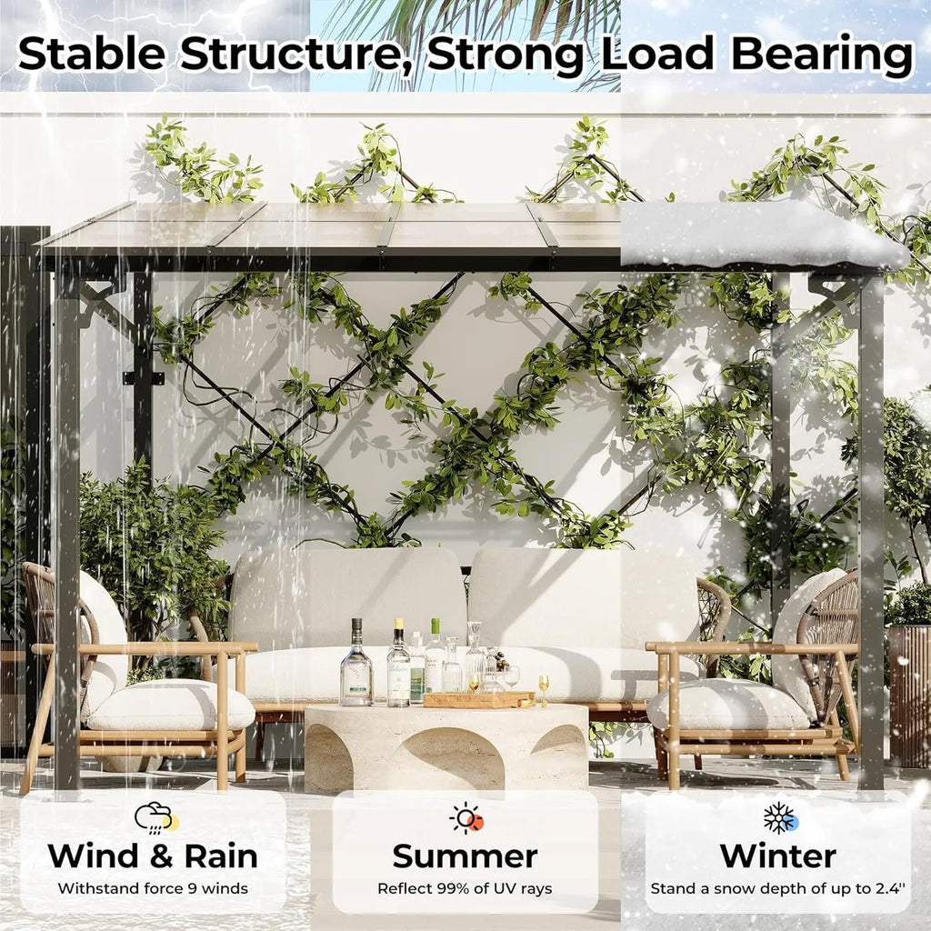 10 x 10 ft Wall-Mounted Hardtop Gazebo with Heavy-Duty Metal Frame for Patio and Backyard