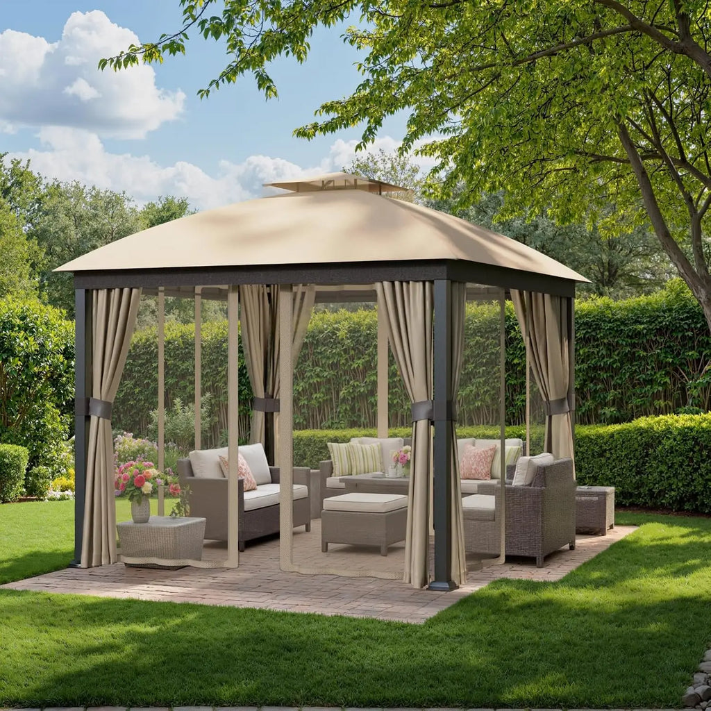10x10 ft Outdoor Patio Gazebo with Double Roof, UV Protection and Privacy Panels